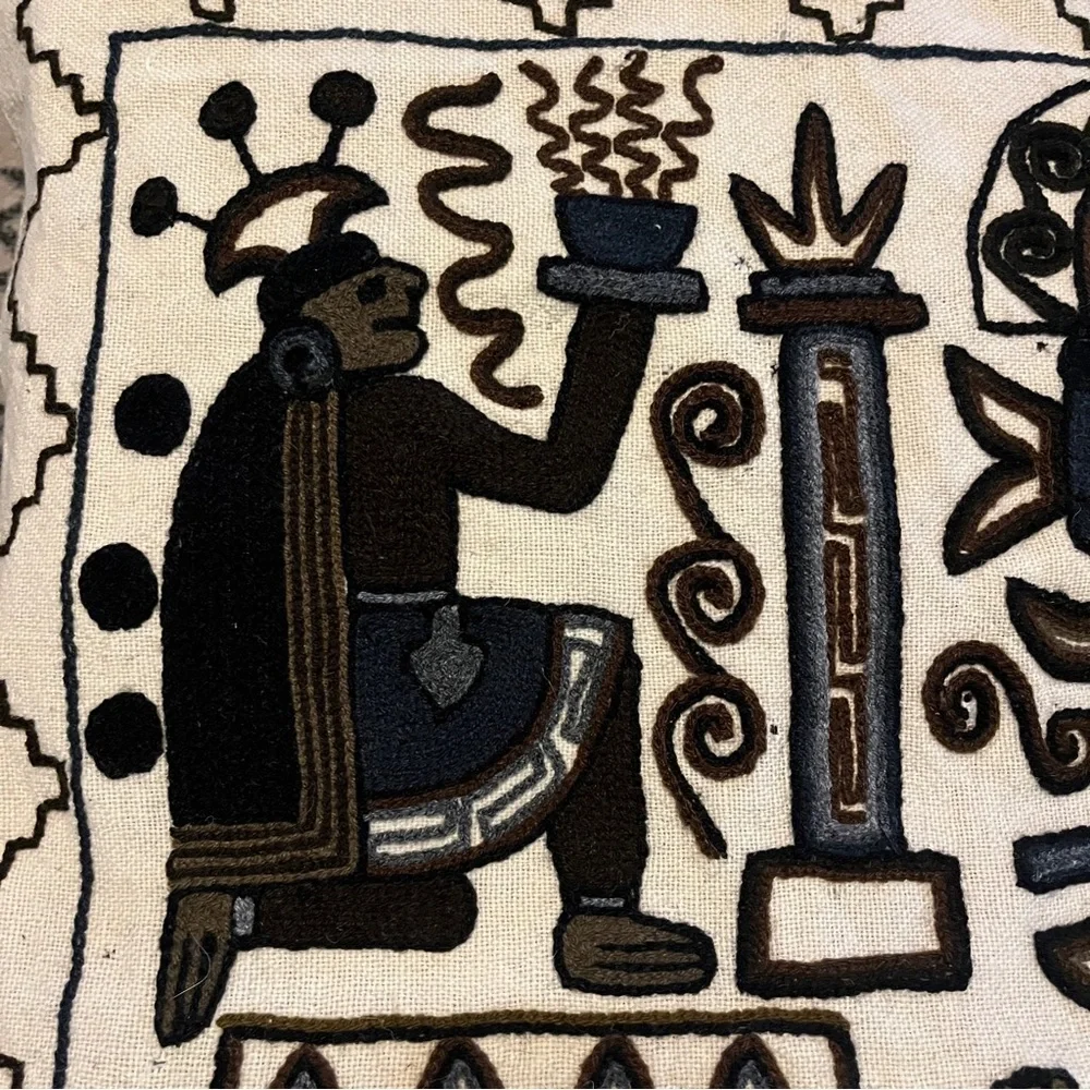 Vintage HANDMADE  PERUVIAN NAIVE STYLE CREWEL TAPESTRY